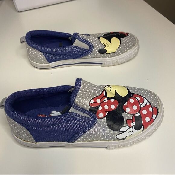 DISNEY Kids Minnie and Mickey Kissing Slip On Blue Sparkly Polka Dot Shoes - Picture 5 of 9